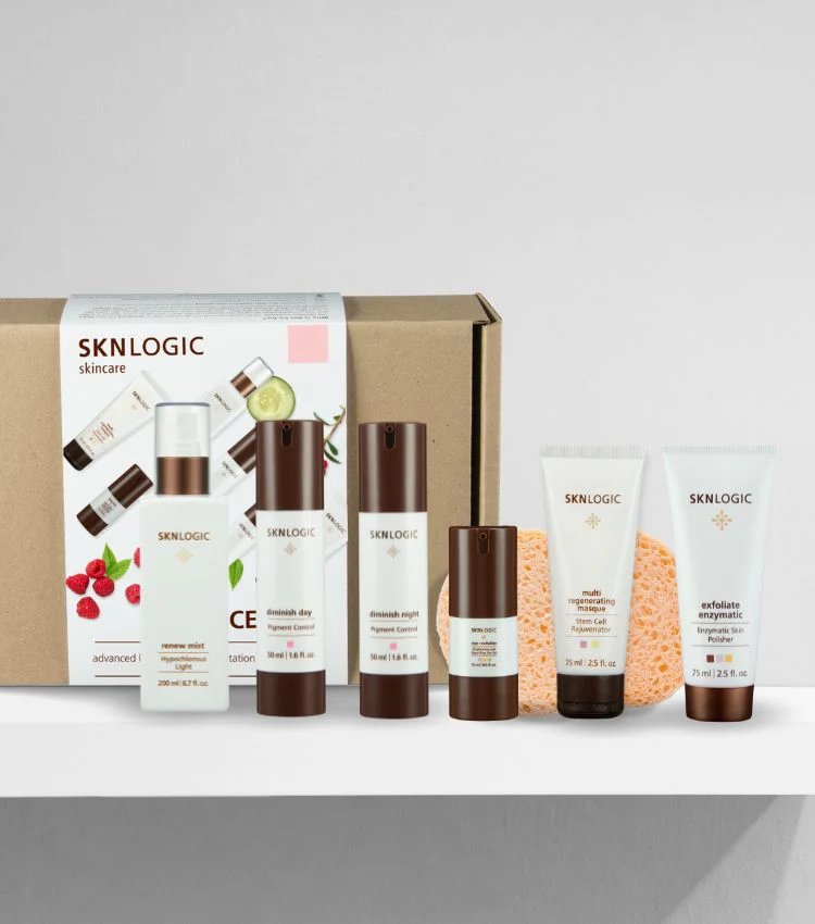 SKNLogic - Advance Kit - Dark Spot Control Kit (Eye Revitalize, Multi Regenerating MasqueExfoliate Enzymatic, Diminish Day, Diminish Night, Renew Mist, and FREE Gauze & Facial Sponges)