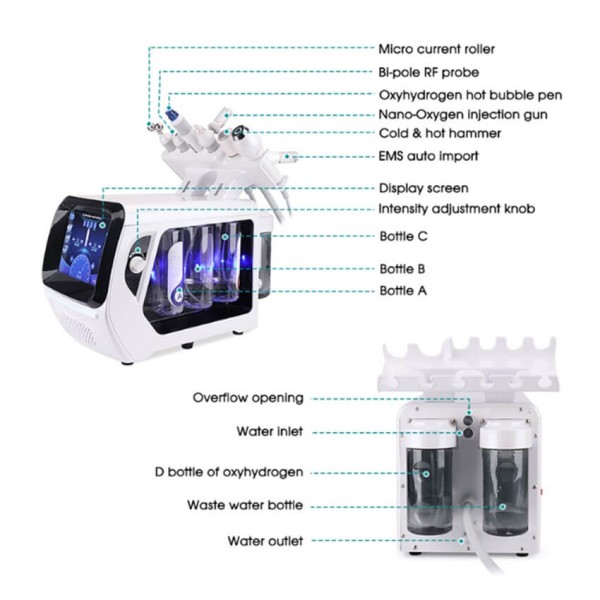 HiTechBeauty - 6 in 1 Oxygen / Dermabrasion / Hydroderm Facial machine (Hydrogen & Oxygen) - Image 2