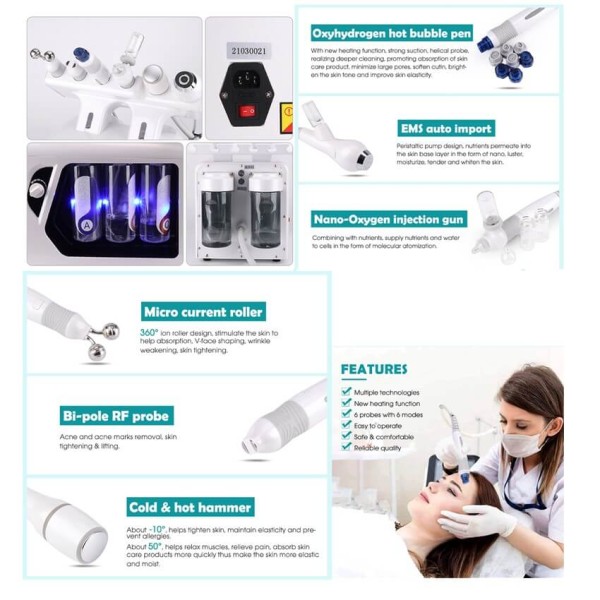HiTechBeauty - 6 in 1 Oxygen / Dermabrasion / Hydroderm Facial machine (Hydrogen & Oxygen) - Image 3