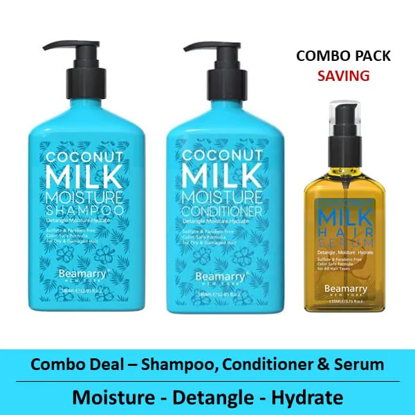 Combo-3 - Beamarry Coconut Milk Moisture Shampoo & Conditioner 380ml & Hair Serum 110ml