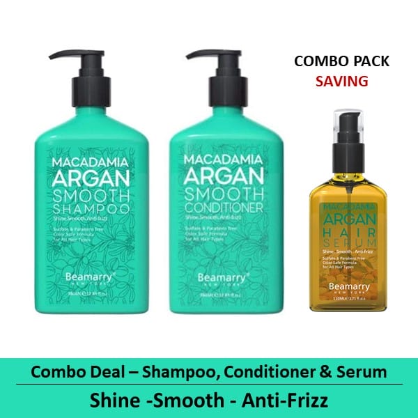 Combo-3 - Beamarry Macadamia Argan Smooth Shampoo & Conditioner 380ml & Hair Serum 110ml