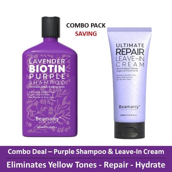 Combo-2 - Beamarry Lavender Biotin Purple Shampoo 380ml & Ultimate Leave-In Cream 200ml
