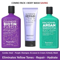 Combo-3 - Beamarry Lavender Biotin Purple Shampoo 380ml & Ultimate Leave-In Cream 200ml & Body Wash