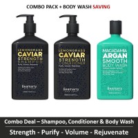 Combo-3 - Beamarry Lemongrass Caviar Strength Shampoo & Conditioner 380ml & Body Wash