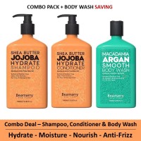 Combo-3 - Beamarry Shea Butter Jojoba Hydrate Shampoo & Conditioner 380ml & Body Wash