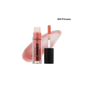 Pink lip gloss in shade 204 Princess with applicator wand, on a white background (cosmetic product image).