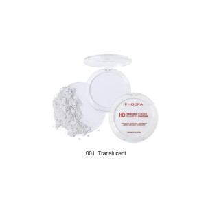 Phoera HD finishing powder in shade 001 Translucent, open compact with white powder spilled beside it.