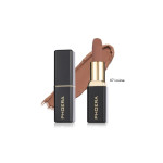PHOERA lipstick in shade 07 Louisa with a brown swatch behind the black-and-gold tube.