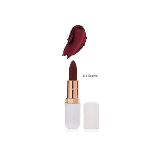 Lipstick in shade 111 Drama with a burgundy swatch above the tube.