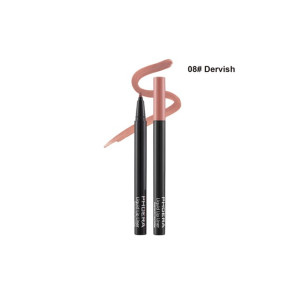 Dual lip liner pencils in black wrappers with a nude lip line swatch, shade 08# Dervish.