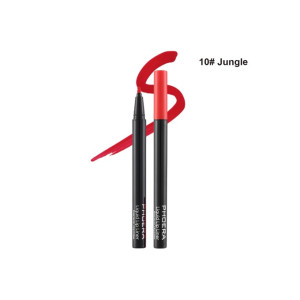 Two PHOERA liquid liner pens (black and red) standing upright with a red swash behind them, shade 10# Jungle.