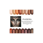 Phoera Ultimate Warm Neutral Palette collage with 16 warm shades and swatches surrounding a central kit image and smoky-eye close-up.