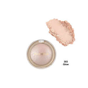 Pressed highlighter in shade 303 Glow with swatch above the compact.