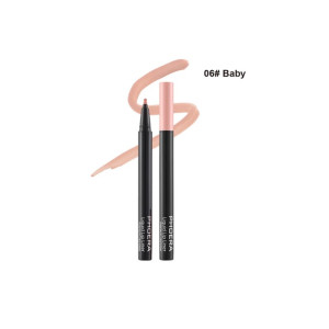 Two black lip liner pencils with pink caps, one sharpened, displayed with a nude-pink swatch labeled 06# Baby to indicate shade.