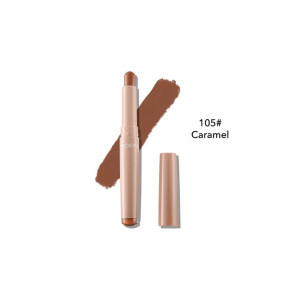 Lipstick in shade 105 Caramel with a swatch on a white background.